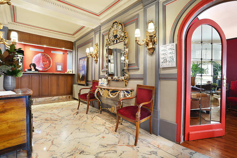 lobby of the hotel de seine, marble reception - easter weekend in Paris